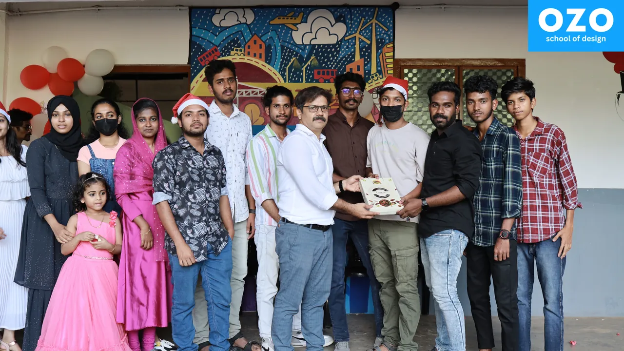 Students and faculty celebrating Christmas on campus