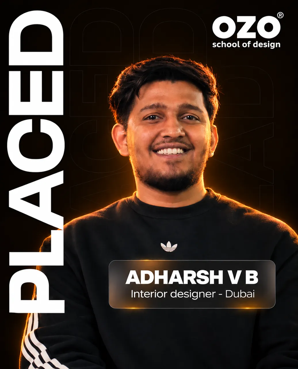 Adharsh V B, placed as an Interior Designer, Dubai
