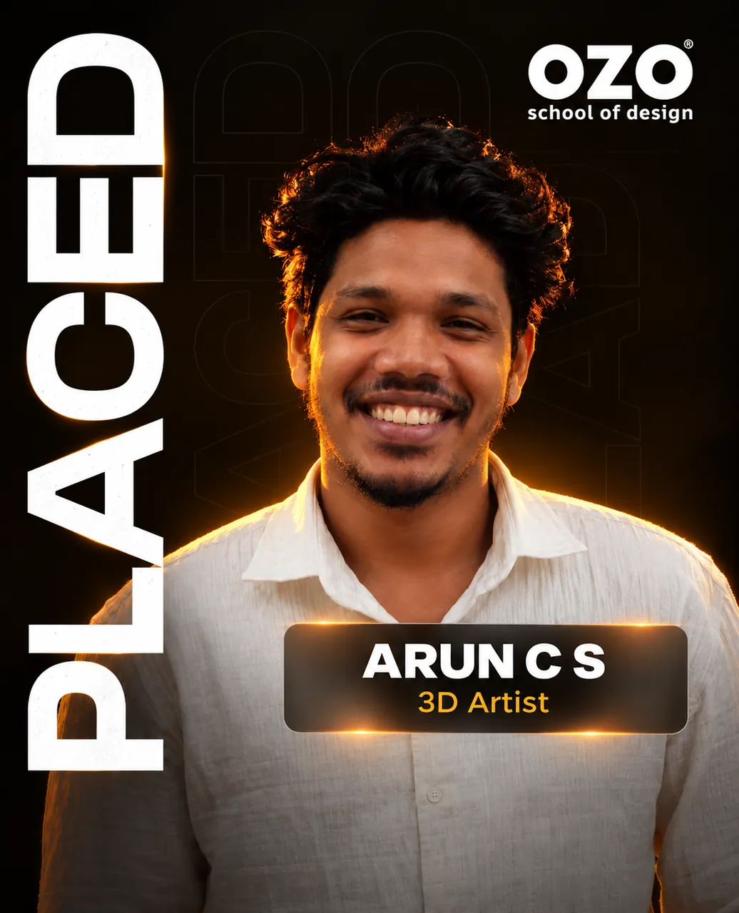 Arun C S, placed as a 3D Artist