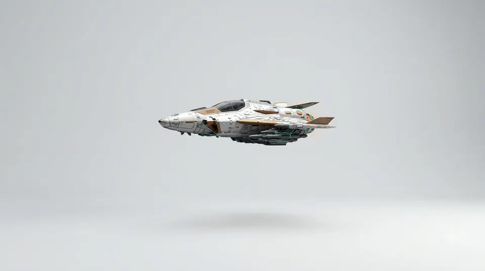 Key frame 6: the finished spacecraft in the same studio
