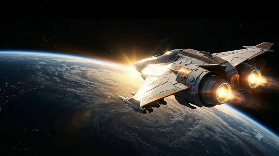 Key frame 7: the spacecraft in orbit above the Earth