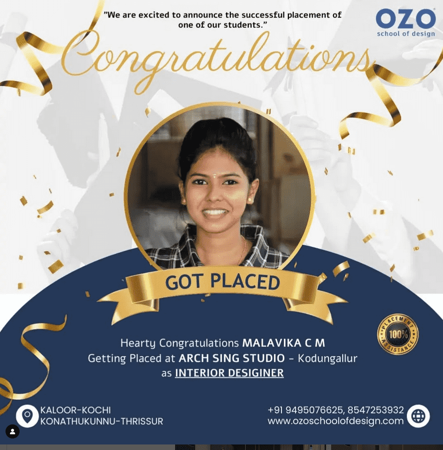 Placed after completing the Interior Designing Course
