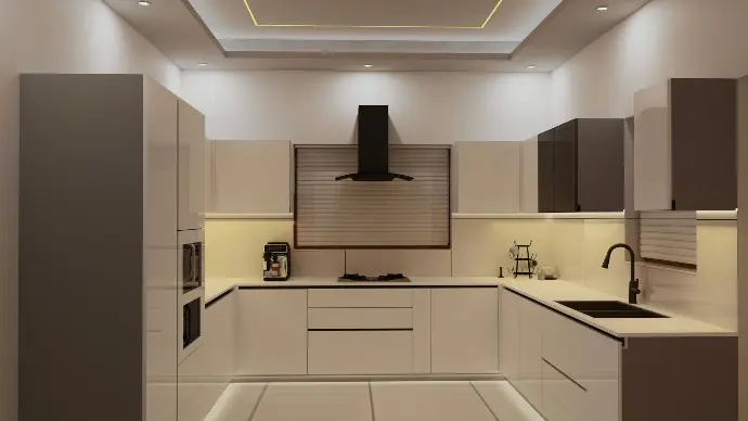 Student's Interior Designing work of kithcen with cupboards